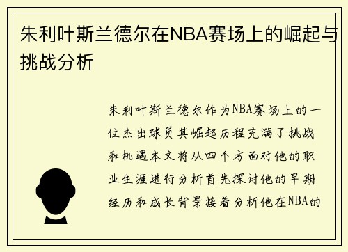 朱利叶斯兰德尔在NBA赛场上的崛起与挑战分析